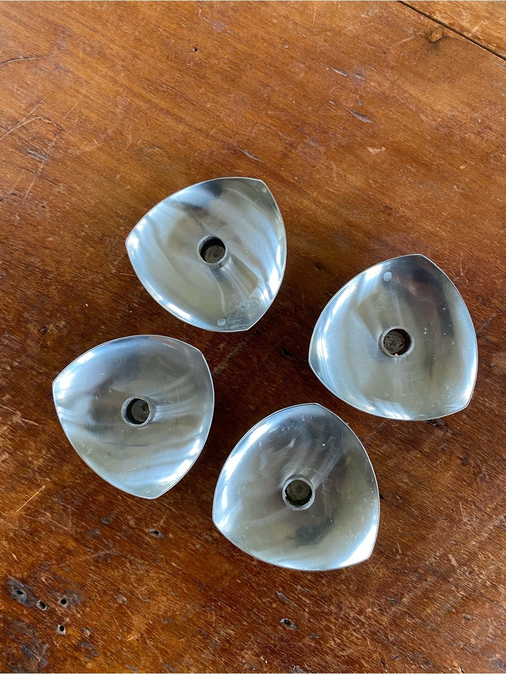 Stelton Denmark stainless steel set of 4 small candle holders triangular tapers
